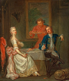 A Dinner Conversation A Man and Woman Drinking at Supper An Officer and Lady at a Table A Dinner Conversation A Man and Woman Drinking at Supper An Officer and Lady at a Table