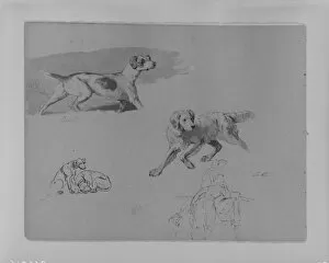 Sketches Collection: Five Dogs Two Figures Sketchbook 1810-20 Ink