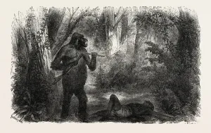 Engraved Vintage Illustration Prints: A Hunter Killed by a Gorilla