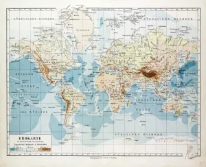 Retro Styled Map Art Prints: Map of the World, 1899