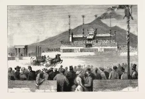 Pompeii Chariot Race Engraving Print