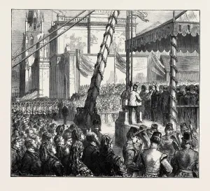 Prints of The Duke and Duchess of Teck at Southport: Princess Mary Laying the Foundation Stone of Cambridge Hall Engraving Prints: The Duke and Duchess of Teck at Southport Print (Engravings)