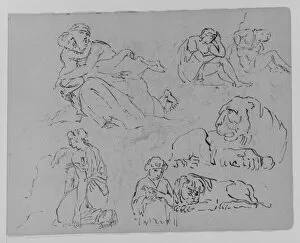 Sketches Collection: Five Figure Studies Two Lions Sketchbook 1810-20