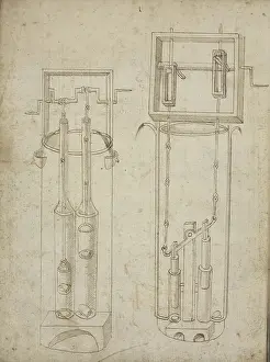 Print of Two Piston Pumps from Francesco di Giorgio's Designs