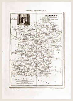 France pittoresque, map Mayenne, 19th century engraving France pittoresque, map Mayenne, 19th century engraving