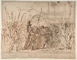 Italian Art Study Prints: Head Pompey Presented Julius Caesar recto Study
