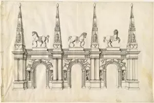 Androuet Collection: Jacques Androuet Ducerceau I, A Triumphal Arch with Caparisoned Horses and Ornamented