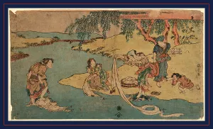 Kawa de no sentaku, Washing clothes in the river., Utagawa, Toyokuni, 1786-1865, artist Kawa de no sentaku, Washing clothes in the river., Utagawa, Toyokuni, 1786-1865, artist