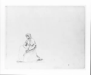 Sketches Collection: Kneeling Female Figure Sketchbook ca 1860 Graphite
