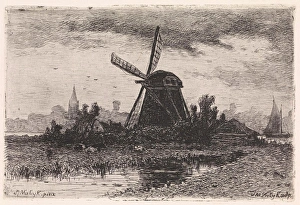 Landscape with mill, print maker: Jan Vrolijk, Adrianus Vrolijk, 1860 - 1894 Landscape with mill, print maker: Jan Vrolijk, Adrianus Vrolijk, 1860 - 1894