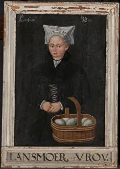 Lansmoer Vrou Old painting lady basket eggs Picture frame Lansmoer Vrou Old painting lady basket eggs Picture frame