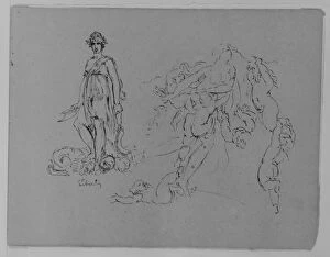 Sketches Collection: Liberty Figure Fleeing Nude Female Putti Sketchbook