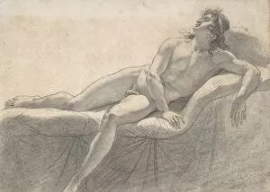 Anne Louis Girodet Trioson Collection: Male Nude Reclining Divan ca 1793 Black chalk