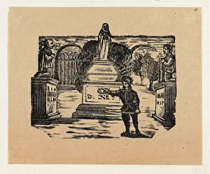 Mexican Cultural Heritage Images Prints: man, standing, front, three monuments, Jose Guadalupe Posada, Mexican, 1851-1913