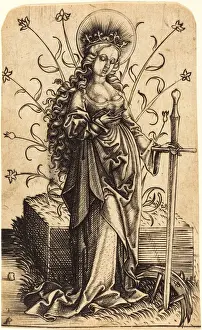 German Engraving Artist Prints: Master PW of Cologne (German, active c. 1490-1510), Saint Catherine, c