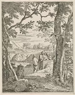Abraham Genoels Collection: Three men conversation Arcadian landscape three men