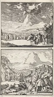 Moses And The Ten Commandments Prints: Moses explains the Ten Commandments to the elders on Mount Sinai, Caspar Luyken