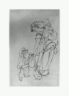 Sketches Collection: Mother Children Summer Night Edo period 1615-1868