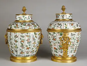 Antique Porcelain Collection Prints: Pair of Mounted Lidded Vases