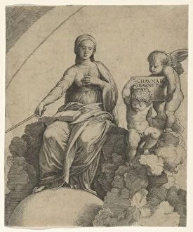 After Raphael Collection: personification Philosophy sitting clouds feet resting