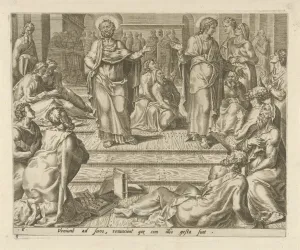 Peter and Johannes among their students, Philips Galle, Hieronymus Cock, 1558 Peter and Johannes among their students, Philips Galle, Hieronymus Cock, 1558