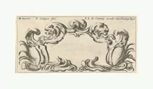 After Stefano Della Bella Collection: Plate 10 cartouche heads two lions profile left