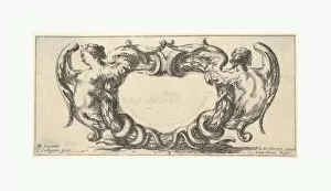 After Stefano Della Bella Collection: Plate 3 cartouche woman wings ending serpent
