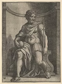 After Raphael Collection: Roman emperor sitting niche holding globe sceptre
