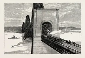 UK History Images Prints: RUNNING THE FIRST TRAIN OVER THE NEW FORTH BRIDGE, engraving 1890, UK, U. K. Britain