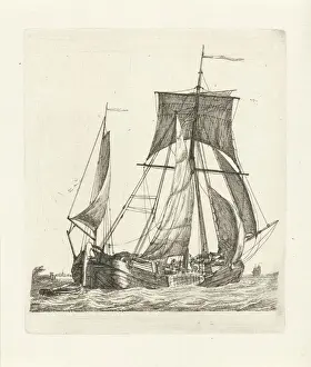 Antique Sailing Vessels Prints: A sailing ship sloop waves Different ships series E