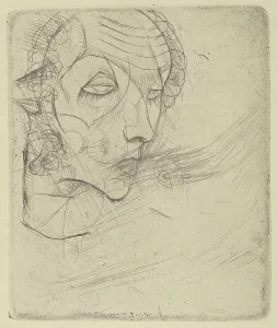 Self portrait 1914 Drypoint plate 5 x 4-1/4 inches Self portrait 1914 Drypoint plate 5 x 4-1/4 inches