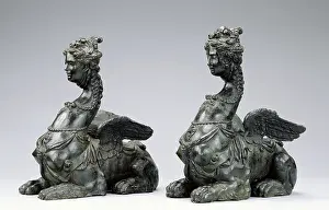 Italian Bronze Sculptures Prints: Two Sphinxes (Accompanied by a Pair of Volute Scrolls)