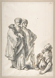 Two Standing Male Figures Seated Woman Child Two Standing Male Figures Seated Woman Child