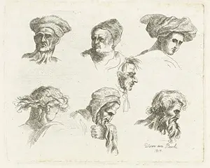 Study Sheet with six heads in two rows above the other, D. van den Bosch, 1817