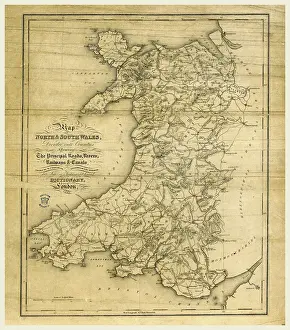 19th Century Print of Wales Topographical Map
