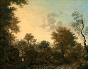 A View Supposedly Near Arundel, Sussex, with Figures in a Lane, George Smith, 1714-1776 A View Supposedly Near Arundel, Sussex, with Figures in a Lane, George Smith, 1714-1776