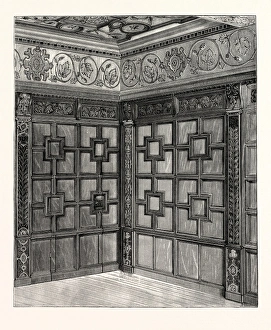 Wainscot and Pargetry, Carbrooke Hall, a historic house in Sheffield, England. UK Wainscot and Pargetry, Carbrooke Hall, a historic house in Sheffield, England. UK