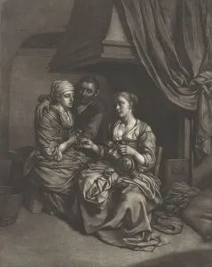 Women man fireplace woman sitting embrace second woman pours Women man fireplace woman sitting embrace second woman pours