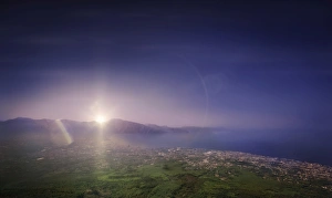 Aerial view of mountains and sea at sunset from Mount Vesuvius, Italy Aerial view of mountains and sea at sunset from Mount Vesuvius, Italy