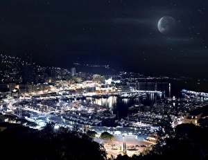 Aerial view of Port Hercules in Monaco at night Aerial view of Port Hercules in Monaco at night