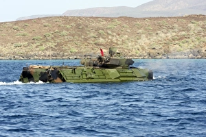 Amphibious assault vehicle crewmen conduct a water gunnery range at a Djibouti beach Amphibious assault vehicle crewmen conduct a water gunnery range at a Djibouti beach