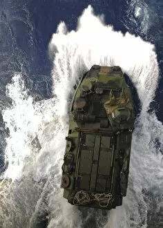 Aav 7a1 Collection: An amphibious assault vehicle exits the well deck of USS Essex