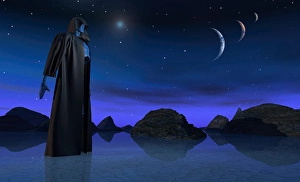Artificial Intelligence Concept Prints: Android in alien landscape