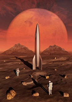 Planetary Science Images Prints: Astronauts exploring the moon of planet Mars