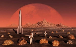 Planetary Science Images Prints: Astronauts exploring the moon of planet Mars