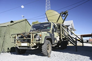 An Australian Defense Force Satellite Terminal Assembly is mounted on a 6x6 vehicle An Australian Defense Force Satellite Terminal Assembly is mounted on a 6x6 vehicle
