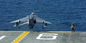 An AV-8B Harrier II launches from USS Bonhomme Richard An AV-8B Harrier II launches from USS Bonhomme Richard