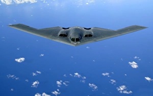 A B-2 Spirit soars through the sky after a refueling mission A B-2 Spirit soars through the sky after a refueling mission