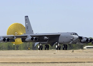 A B-52 Stratofortress deploys its drag chute A B-52 Stratofortress deploys its drag chute