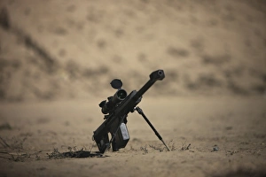 Barrett M82A1 rifle sits ready on a firing range Barrett M82A1 rifle sits ready on a firing range